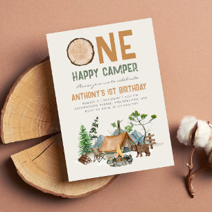 Invitation Campeurs Joyeux Jumeaux Modernes Woodland 1ère Inv