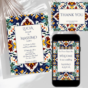 Cartons Réponse Azulejo bleu portugais mariage méditerranéen