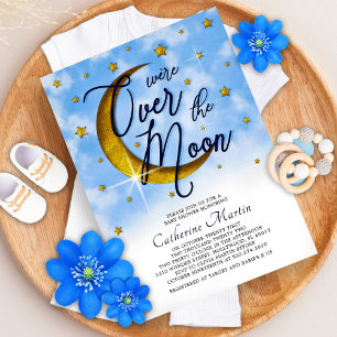 Over het Moon Blue Gold Baby shower Hartelijk dank Kaart
