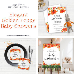 Papier Invitation au Baby shower de pavot doré élégant du