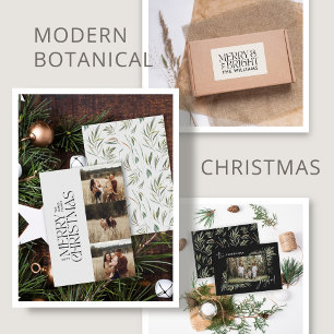 Cartes Pour Fêtes Annuelles Navy Bleu élégante photo botanique simple Noël