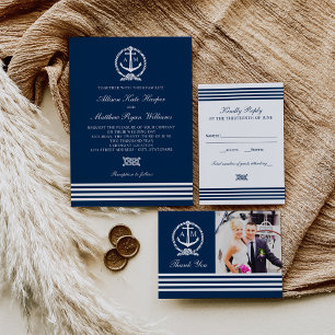 Carte Postale Faire-part Monogramme du Mariage de la marine nautique Enregi