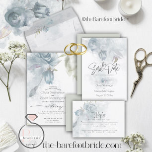 Invitation MARIAGE   Boho Watercolor Dusty Blue Rose