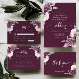 Invitation Mariage Floral Argent Mauve