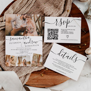 Invitation Moderne noir blanc simple détails mariage