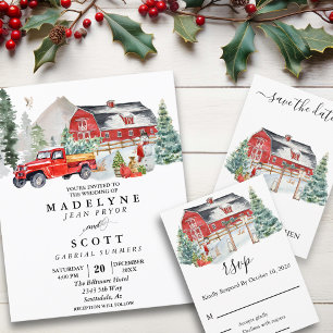 Cartons Réponse Mariage d'hiver Grange Noël Aquarelle de neige