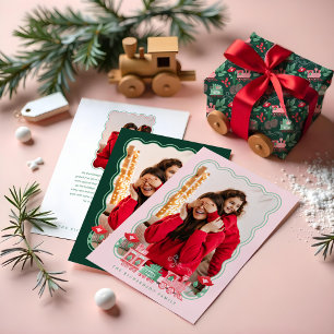 Papier Cadeau Fun rose Vintage Train Noël Arbre