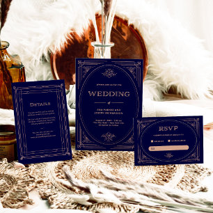 Invitation Déco moderne   Faux Rose Gold et Navy Blue Mariage