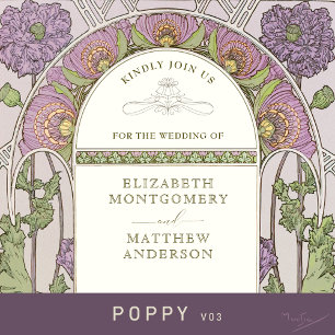 Invitations de mariage du pavot Art Nouveau par Mu
