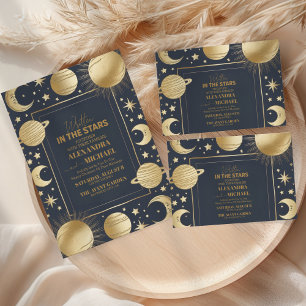 Invitation Mariage de lune Crescent or de la Marine céleste