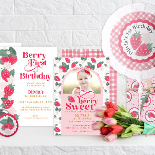Berry First Birthday Invitation aquarelle