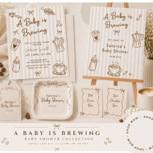 Sticker Carré Bébé en cours de brassage, Baby Shower Café dessin