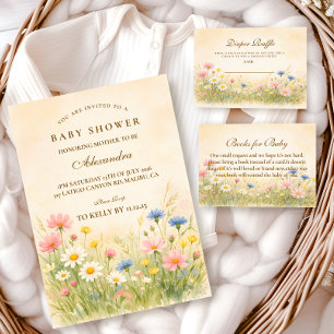 Wilde Bloemenweide Gouden Baby Shower Kaart