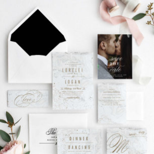 Carte de réception moderne de mariage en marbre   