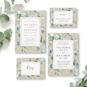 Invitation Mariage botanique vert or rustique