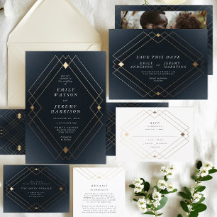 Invitation Mariage Gatsby de la marine diamant d'argent