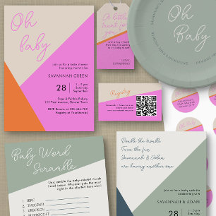 Invitation Sage Tricolor Bébé Sprinkor Simple Moderne