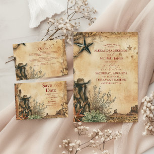Carte D'accompagnement Western Boho Cactus Mariage du paysage du désert