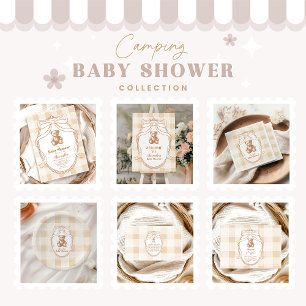 Invitation Baby shower d'ours en peluche En vichy neutre