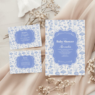 Invitation Toile De Jouy Champignons Baby shower des bois