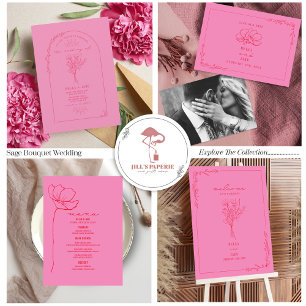 Invitation Tout En Un Vintage Floral Rustique rose + rouge Mariage de co