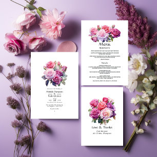 Carte De Remerciements Mariage floral rose et violet