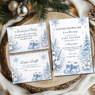 Invitation Baby Shower Flocon de Neige Bleu