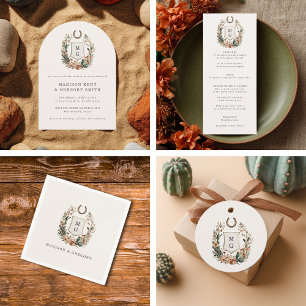 Horseshoe Cactus Western Country Crest Trouwkaart  Kaart