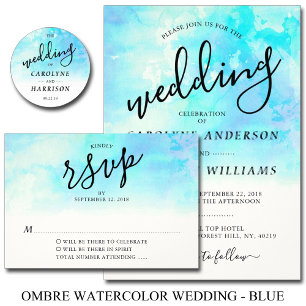 Faire-part de mariage d'aquarelle Ombre - bleu