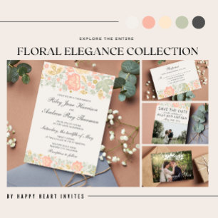 Save The Date Flore Elegance Peach Blush Sage Enregistrer La Dat