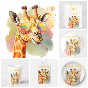 Assiettes En Carton Vibes d'été Aquarelle Giraffe - Fête d'anniversair
