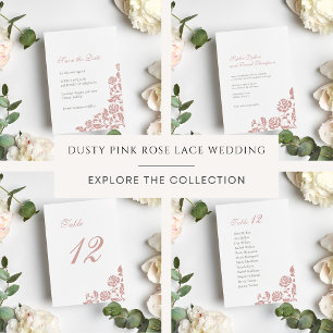 Save The Date Rose vintage Dusty Mariage Motif en dentelle rose