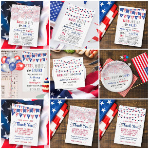 Carte D'accompagnement Rouge, Blanc & Due ! 4 juillet Baby shower
