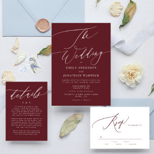 Elegant Dark Red Plum Burgundy White Het huwelijk RSVP Kaartje