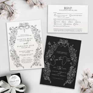 Save The Date Spring Fleur de lis art noir blanc photo mariage