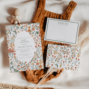 Invitation Modern Retro Groovy Floral Baby Shower