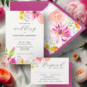 Invitation Occasions de mariage floral aquarelle avec code QR