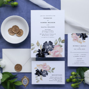 Cartons Réponse Mariage romantique de couleur d'eau marine Floral