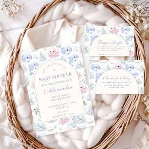 Waterverf Zeeleven Elegante Baby Shower Kaart