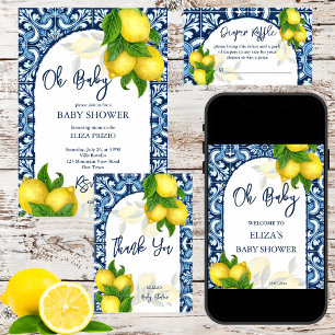 Invitation Carrelage bleu citron Amalfi Positano baby shower