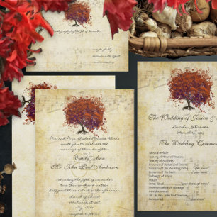 Invitation Musique Gold Rouge coeur Leaf Tree Mariage Invitat