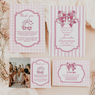 Invitation Fête des mariées Retro Disco Cute Rose Bow