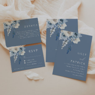 Invitation Mariage floral bleu et blanc moderne