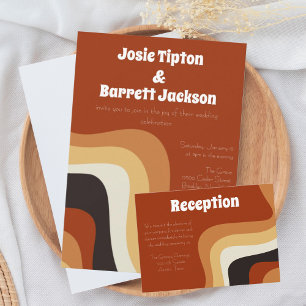 Bold Retro Groovy 70s Wavy Oranje bruin bruiloft Kaart