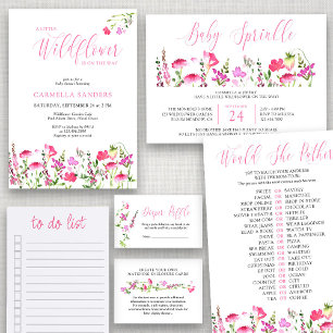 Bébé saupoudrer Joli rose Fleur sauvage Invitation