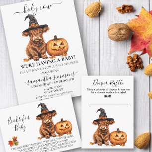Carte D'accompagnement Livres pour Baby shower Halloween Highland Cow