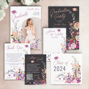 Carte D'accompagnement Moderne chic fleurs sauvages script conseil gradua