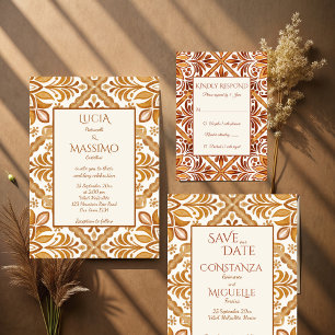 Invitation Talavera terracotta vintage mariage mexicain