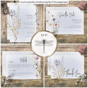 Save The Date Boho Fleur sauvage Modern Blue Enregistrer la cart