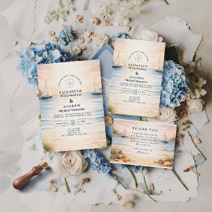 Invitation Mariage Bateau à Voile au Coucher du Soleil au Bor